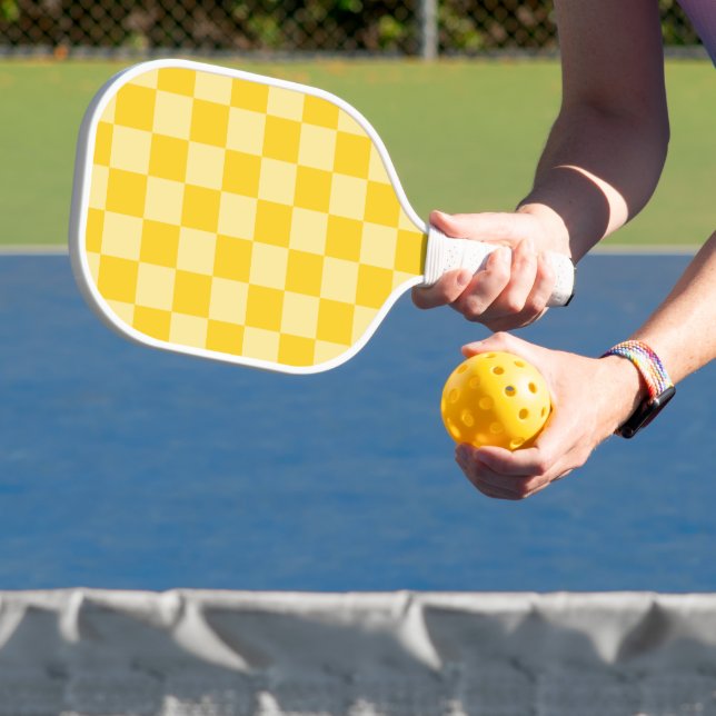 Cheerful Yellow Checkered Pattern Pickleball Paddle (Insitu)