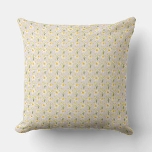 Cheerful Yellow Daffodil Botanical Pattern Throw Pillow
