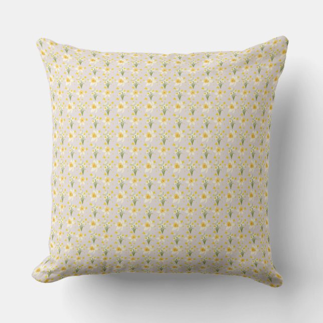 Cheerful Yellow Daffodil Botanical Pattern Throw  Pillow (Front)