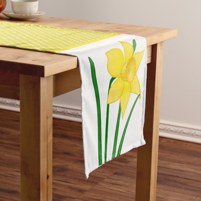 Cheerful Yellow Daffodil Flower with Polka-Dots Short Table Runner (In Situ)