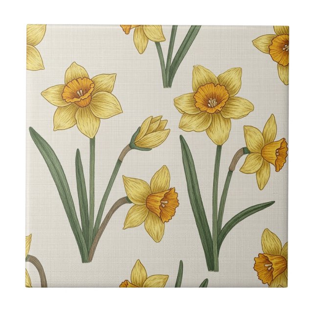 Cheerful Yellow Daffodil Spring Flower Ceramic Tile (Front)