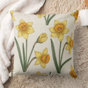 Cheerful Yellow Daffodil Spring Flower Throw Pillow