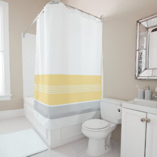 Cheerful Yellow Gray Striped Shower Curtain