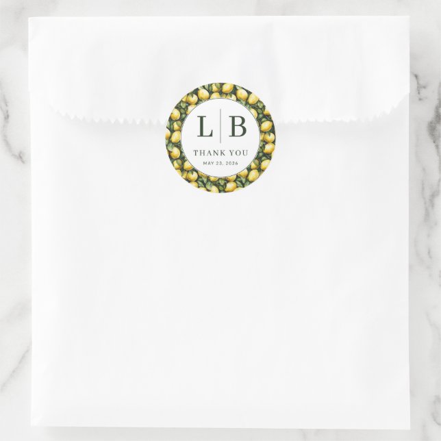 Cheerful Yellow Lemon Illustration Classic Round Sticker (Bag)