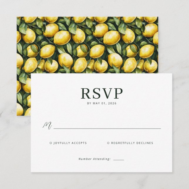 Cheerful Yellow Lemon Illustration RSVP Card (Front/Back)