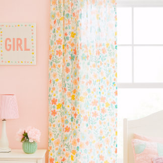 Cheerful Yellow Orange and Blue Floral  Sheer Curtains