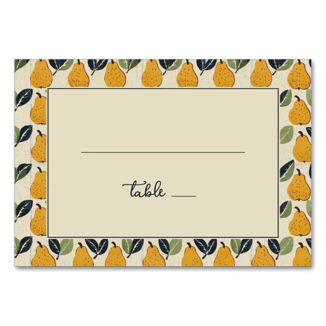 Cheerful Yellow Pear Illustration Border Table Number (Front)