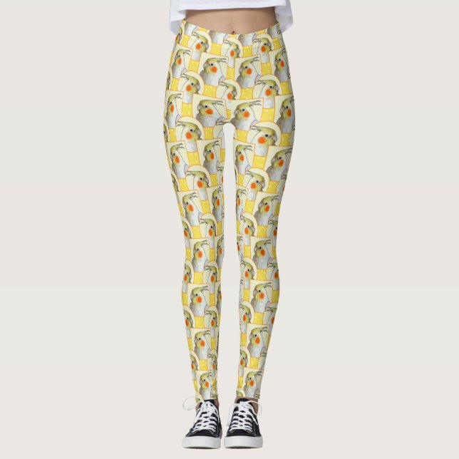 Cheerful Yellow Pet Cockatiel Cute Pattern Birds Leggings (Front)