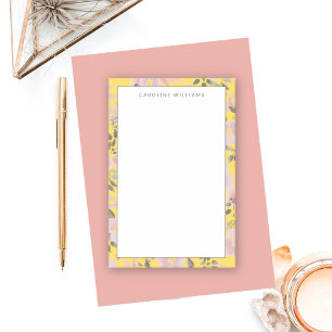 Cheerful Yellow Pink Gray Floral with Name Post-it Notes
