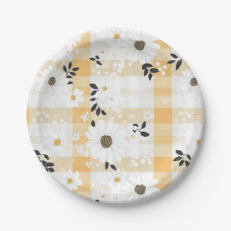 Cheerful Yellow Plaid & Little Flowers Plates