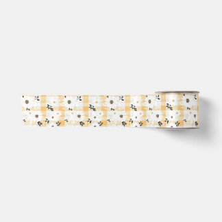 Cheerful Yellow Plaid & Little Flowers Ribbon