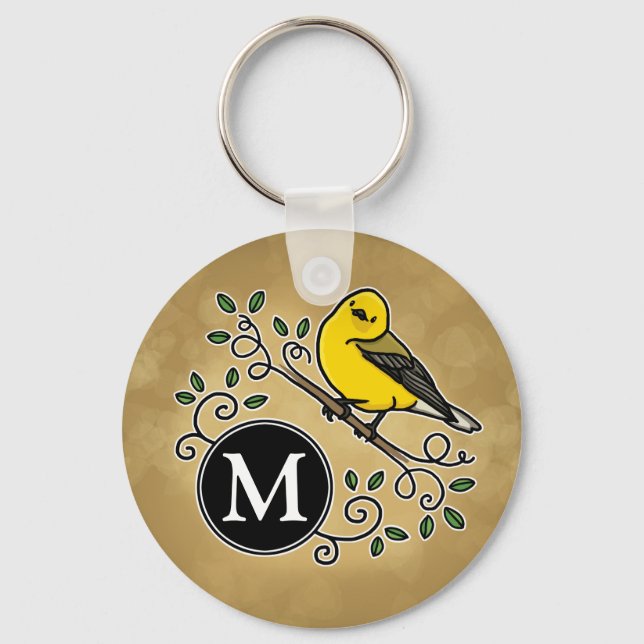 Cheerful Yellow Prothonotary Warbler with Monogram Keychain (Front)