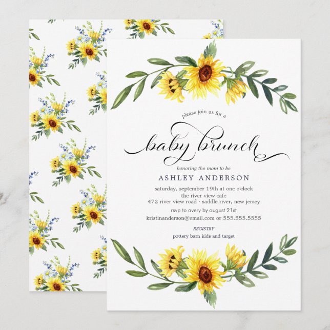 Cheerful Yellow Sunflower Baby Brunch Invitation (Front/Back)
