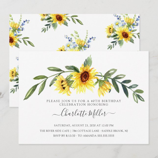 Cheerful Yellow Sunflower Birthday Party Invitation (Front/Back)
