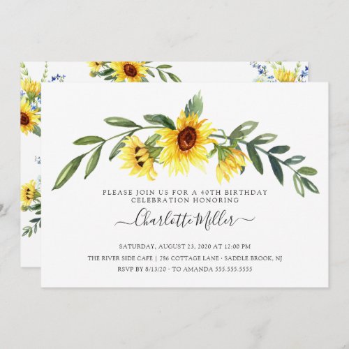 Cheerful Yellow Sunflower Birthday Party Invitation