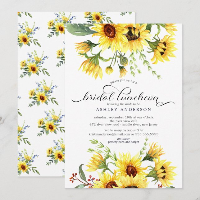 Cheerful Yellow Sunflower Bridal Luncheon Invitation (Front/Back)