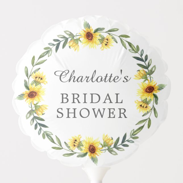 Cheerful Yellow Sunflower Bridal Shower Balloon (Front)