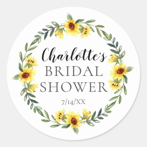 Cheerful Yellow Sunflower Bridal Shower Classic Round Sticker