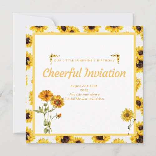 Cheerful Yellow Sunflower Bridal Shower  Invitation