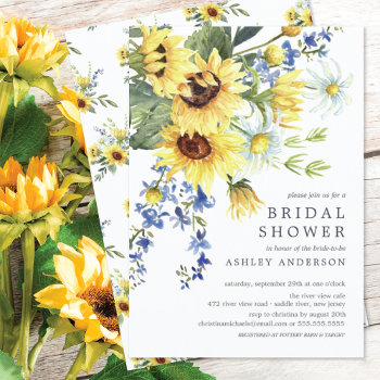 Cheerful Yellow Sunflower Bridal Shower Invitation by invitationstop at Zazzle
