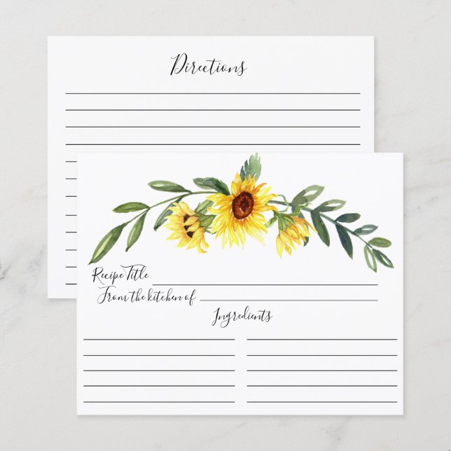 Cheerful Yellow Sunflower Bridal Shower Recipe Pos (Front/Back)