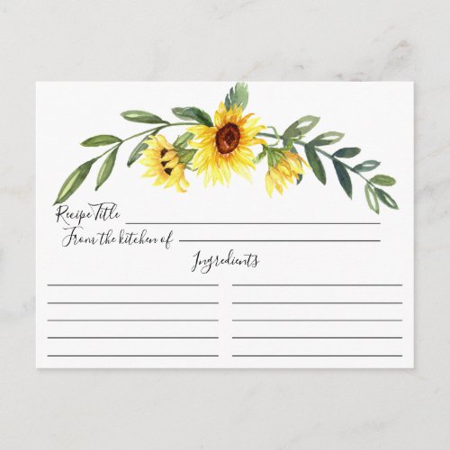 Cheerful Yellow Sunflower Bridal Shower Recipe Postcard