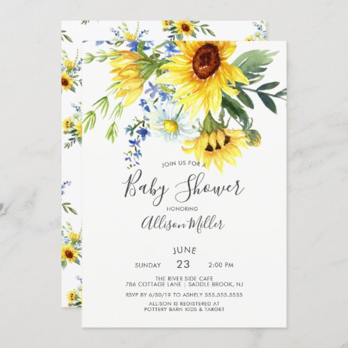 Cheerful Yellow Sunflower Floral Baby Shower Invitation