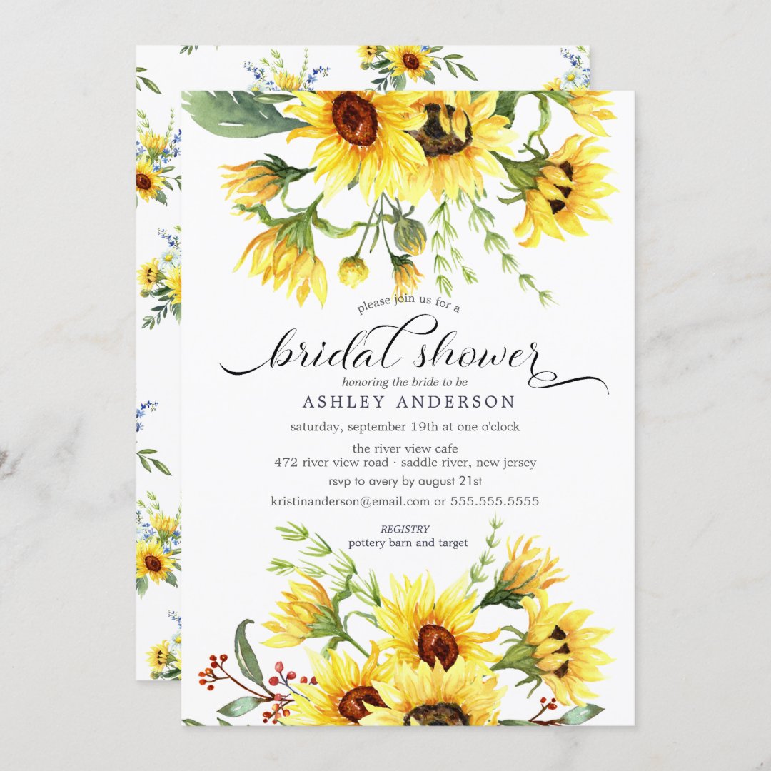 Cheerful Yellow Sunflower Floral Bridal Shower Invitation | Zazzle