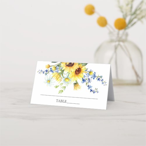 Cheerful Yellow Sunflower Floral Bridal Shower Place Card