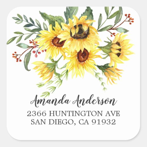 Cheerful Yellow Sunflower Floral Return Address Square Sticker