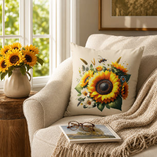Cheerful Yellow Sunflower Floral Throw Pillow