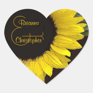 Cheerful Yellow Sunflower Heart Wedding Sticker