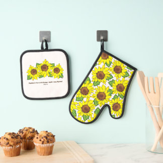 Cheerful Yellow Sunflower Inspirational Kitchen Oven Mitt & Pot Holder Set