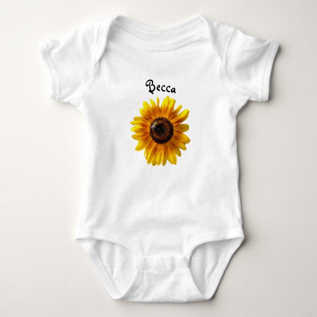 Cheerful Yellow Sunflower with Bee Personalized Baby Bodysuit (Front)