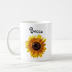 Cheerful Yellow Sunflower with Bee Personalized Coffee Mug