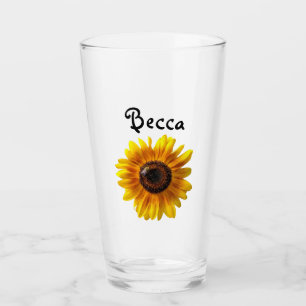 Cheerful Yellow Sunflower with Bee Personalized Glass