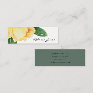 CHEERFUL YELLOW WATERCOLOR FLORAL ADDRESS MINI BUSINESS CARD