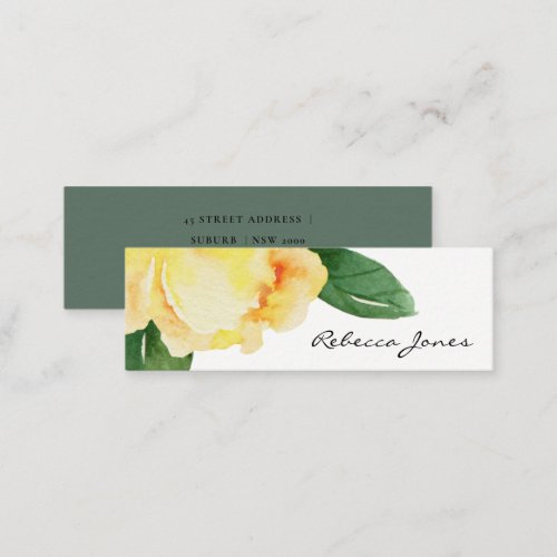 CHEERFUL YELLOW WATERCOLOR FLORAL ADDRESS MINI BUSINESS CARD