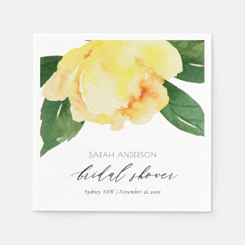 CHEERFUL YELLOW WATERCOLOR FLORAL BRIDAL SHOWER PAPER NAPKINS