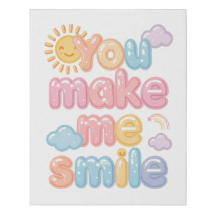 Cheerful "You Make Me Smile" Bubble Font Faux Canvas Print