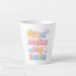 Cheerful "You Make Me Smile" Bubble Font Latte Mug