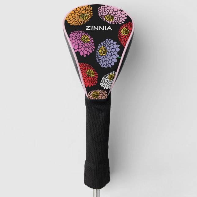 Cheerful Zinnia flower print personalized ladies Golf Head Cover (Front)