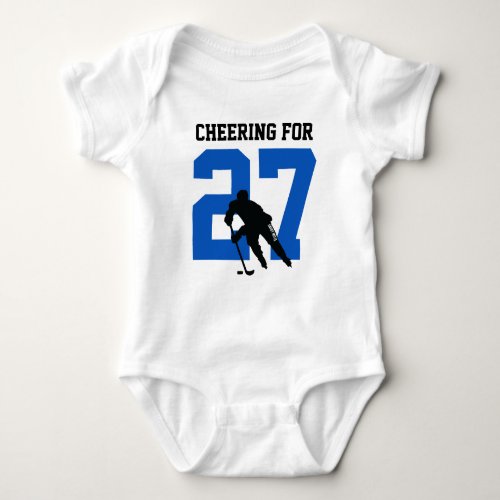 Cheering For Custom Hockey Player Number Blue Baby Bodysuit