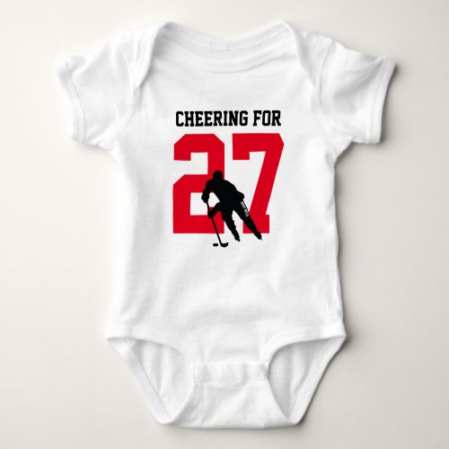 Cheering For Custom Hockey Player Number Red Baby Bodysuit