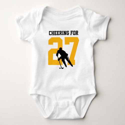 Cheering For Custom Hockey Player Number Yellow Baby Bodysuit