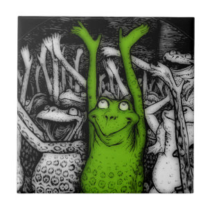 Cheering Frogs Ceramic Tile