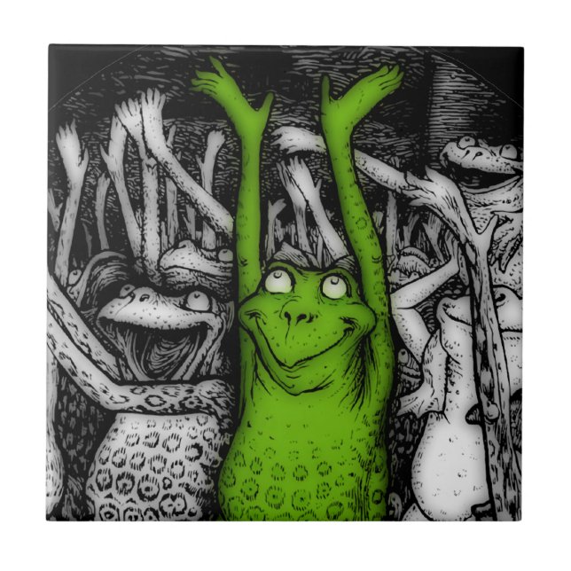 Cheering Frogs Ceramic Tile (Front)