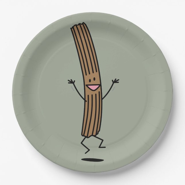 Cheering Jumping Churro Paper Plates (Front)