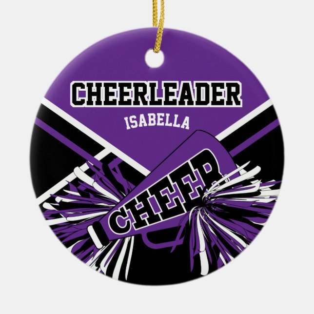 Cheerleader 2 📣💖 - Purple, Black and White Ceramic Ornament (Front)