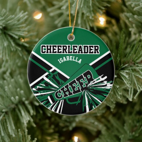 Cheerleader 2S   _ Dark Green Black and White Ceramic Ornament